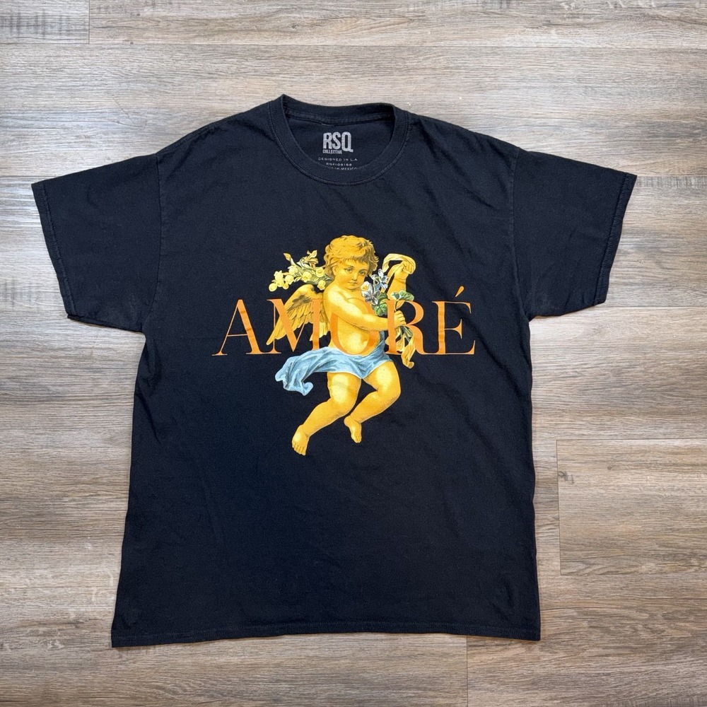 RSQ Collective Brand Shirt Mens L Short Sleeve Graphic Print Golden Angel Amore